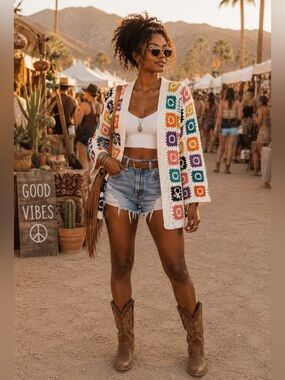 Crochet Macrame Cardigan | Coastal Artist Cottage Desert Festival Flower Market